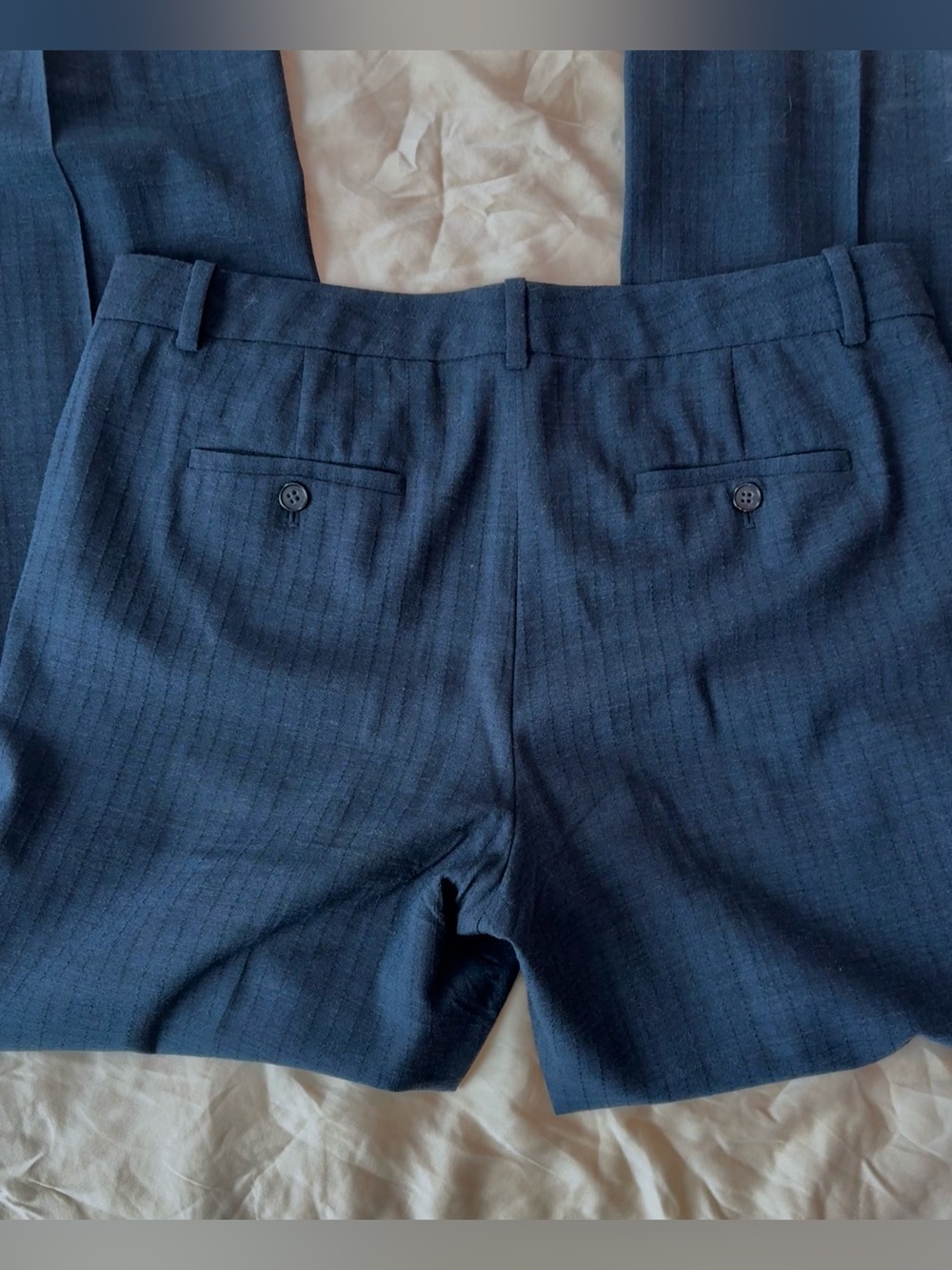 Theory Wool Trousers in Navy Blue with Stitch Detailing — Size 12